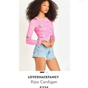 LoveShackFancy Pink Floral Cropped Cardigan